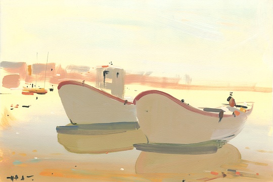 Картина лодки рыбаков. Плумана. Бретань. фото 1