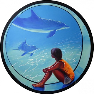 Картина девушка и дельфины
