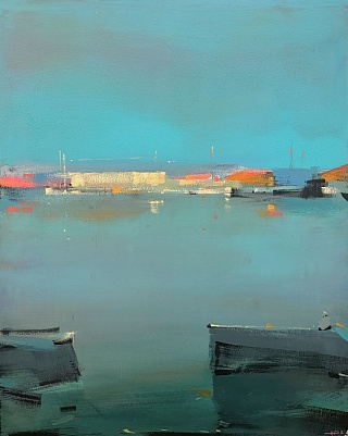 Картина утро в порту. Октябрь